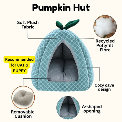 Premium Soft Pumpkin-Shaped Cat & Dog Hut (Ice Blue)