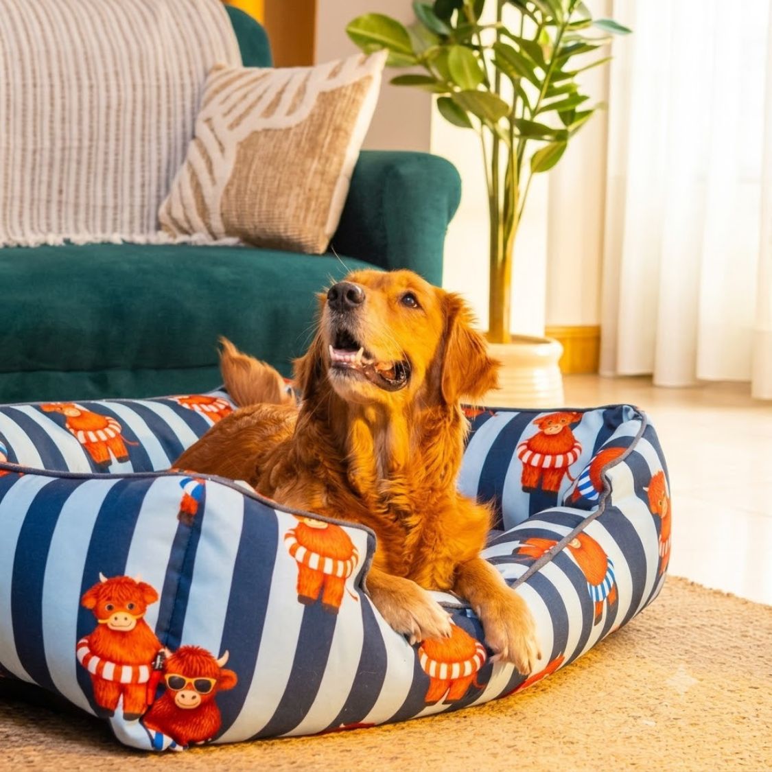 Dog Bed | Raised Side Pet Bed for Cozy Indoor Sleep & Rest - Blue