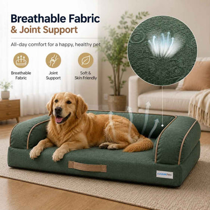 HANK CloudRest Dog Bed – Orthopedic Dog Sofa Bed, Washable & Anti-Slip Pet Bed (Green)