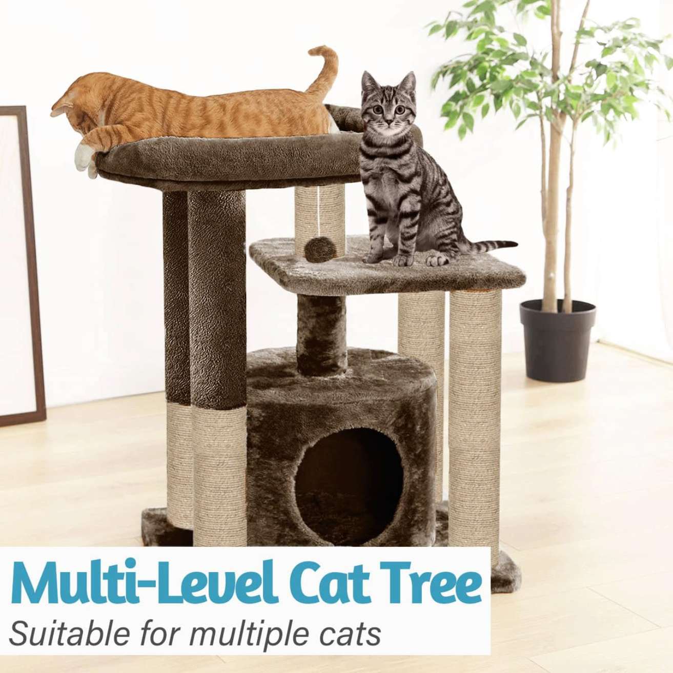 Condo Kitten Cat Tree - Hanging Ball | Cat Furniture | Top Perch | Scratching Posts | Jute Rope (Small)