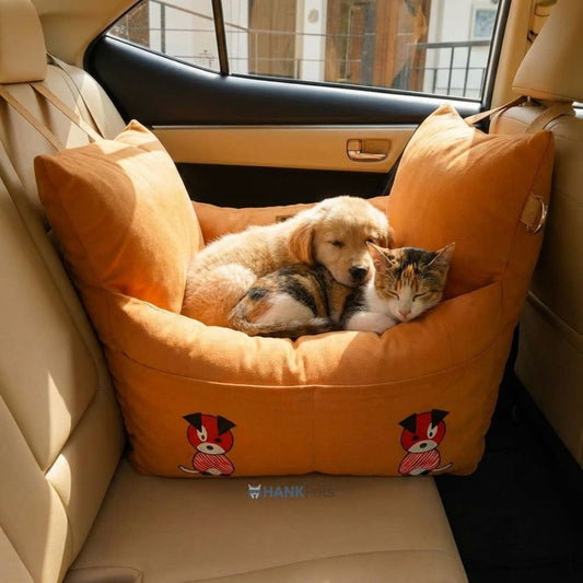 Pet Car Travel Bed with Safety Leash | Pet Seat Bed for Dogs & Cats | Earthy Brown