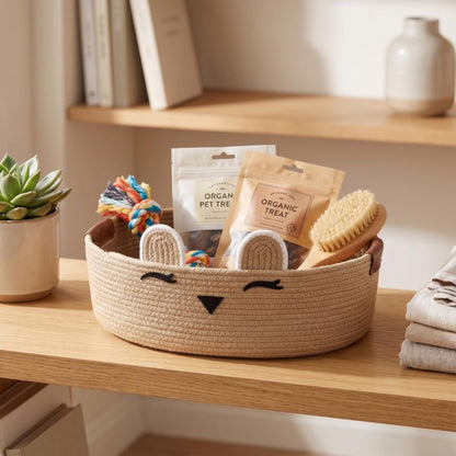 Small Dog & Cat Bed | Round Woven Cotton Rope Basket for Napping