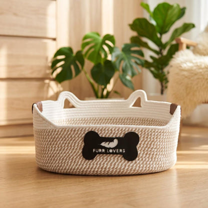 Rope Cat Bed | Round Pet Basket with Raised Sides for Cats & Small Dogs