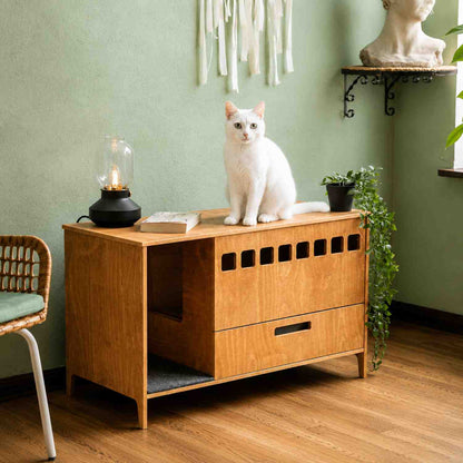 Cat Litter Box Cabinet | Modern Hidden Litter Box Furniture for Cats