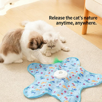 Interactive Cat Toy | Cat Play Mat with Moving Feather & LED Light