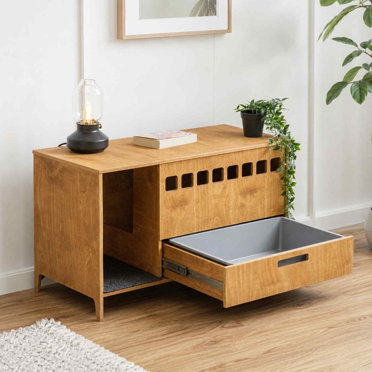 Cat Litter Box Cabinet | Modern Hidden Litter Box Furniture for Cats