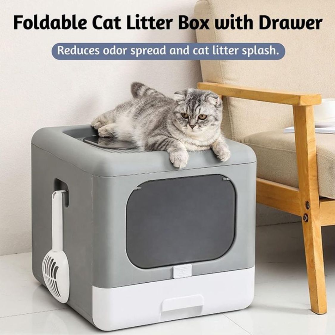 Foldable Cat Litter Box with Top Entry & Front Door | Odor Control, Anti-Scatter & Easy Clean