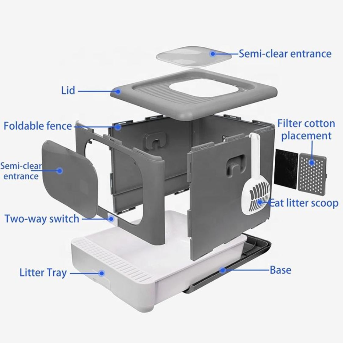 Foldable Cat Litter Box with Top Entry & Front Door | Odor Control, Anti-Scatter & Easy Clean