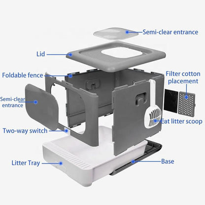Foldable Cat Litter Box with Top Entry & Front Door | Odor Control, Anti-Scatter & Easy Clean