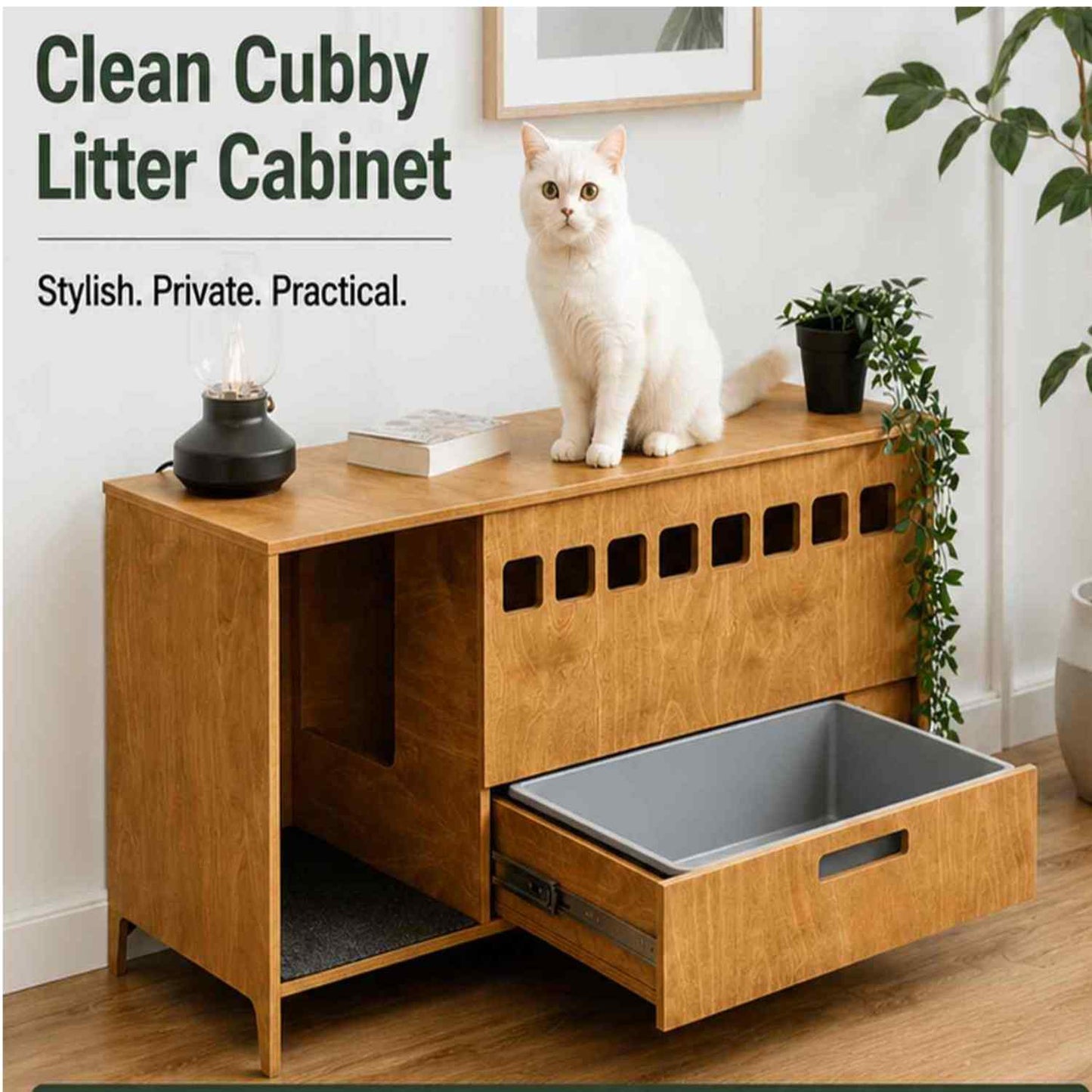 Cat Litter Box Cabinet | Modern Hidden Litter Box Furniture for Cats