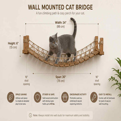 Feline Pathways Cat Bridge | Wall Mounted Cat Bridge, Cat Climbing Shelf (Brown)