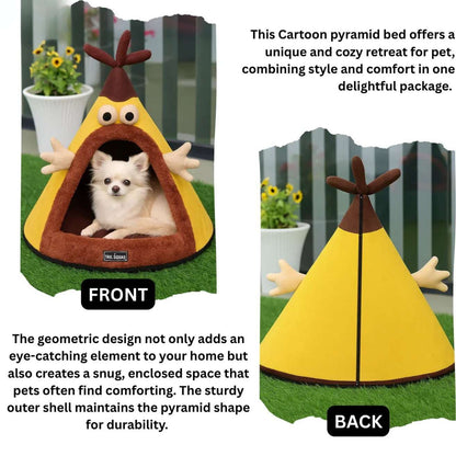 Washable Cozy Dog and Cat Cave Bed (Cartoon - Yellow)