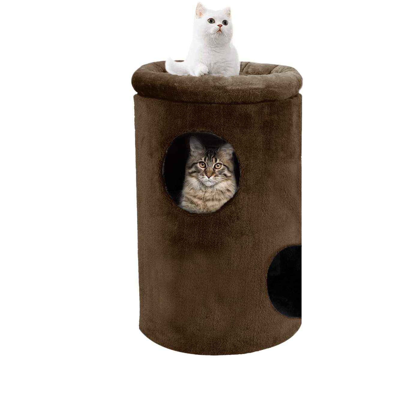 Cat House with Plush Cushion, 2 Levels (Brown)