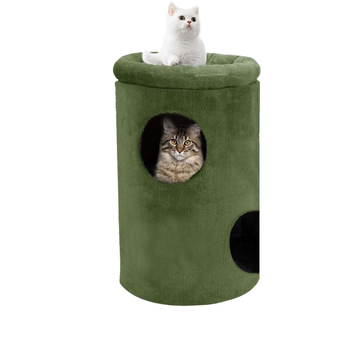 Cat House with Plush Cushion, 2 Levels(Green)