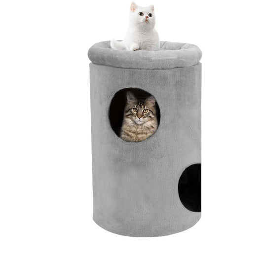 Cat House with Plush Cushion, 2 Levels(Grey)