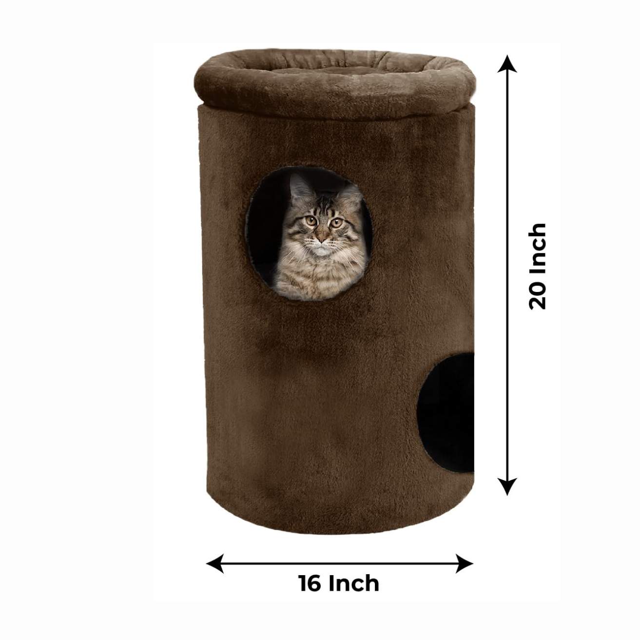 Cat House with Plush Cushion, 2 Levels (Brown)