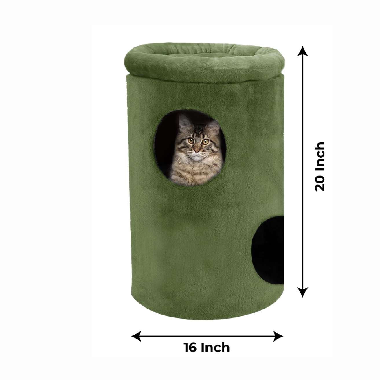 Cat House with Plush Cushion, 2 Levels(Green)
