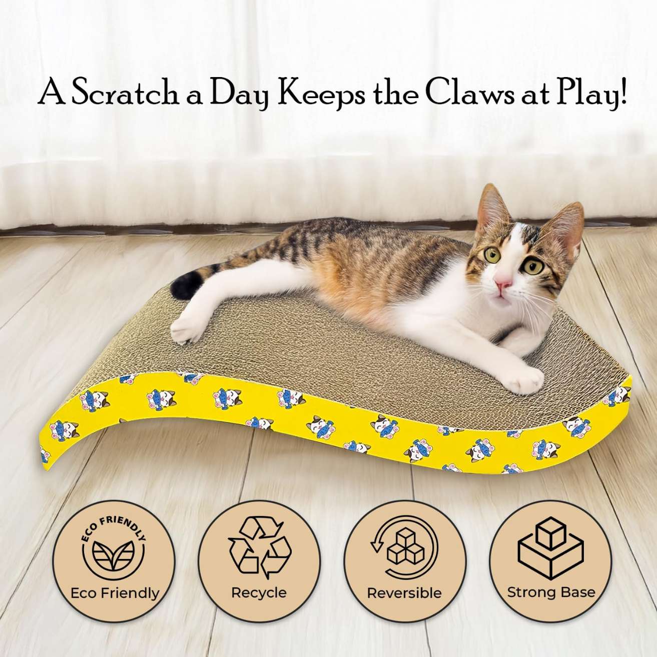 2 in 1 Reversible Cat Scratcher with cat nip for Cats and Kittens, Toys for Cats and Kittens (Wave)