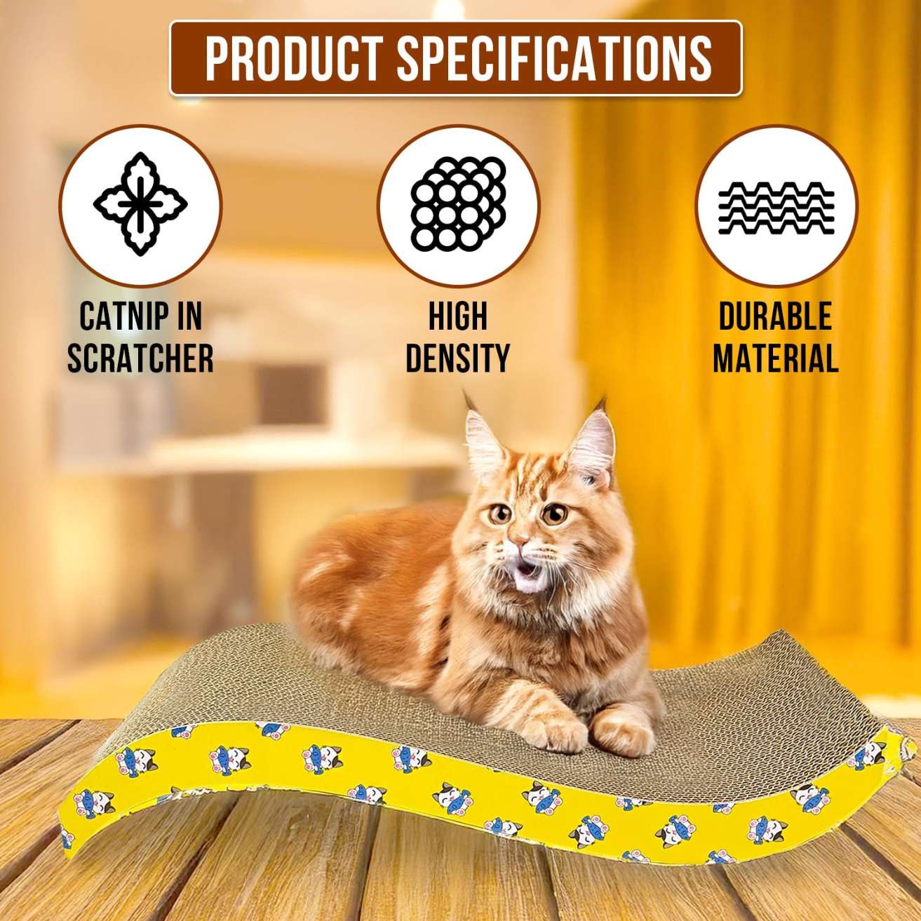 2 in 1 Reversible Cat Scratcher with cat nip for Cats and Kittens, Toys for Cats and Kittens (Wave)