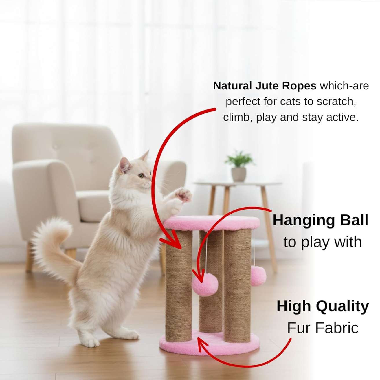 Cat Sisal Scratching Post with Hanging Ball, Playing Cat tree (Height 14 Inch)