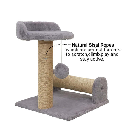 Soft Fur Fabric Activity Dual Jute Rope Scratching Post Cat Tree for Kittens & Cats (Height 16 Inch) (Grey)