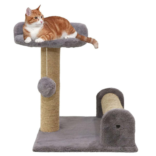 Soft Fur Fabric Activity Dual Jute Rope Scratching Post Cat Tree for Kittens & Cats (Height 16 Inch) (Grey)