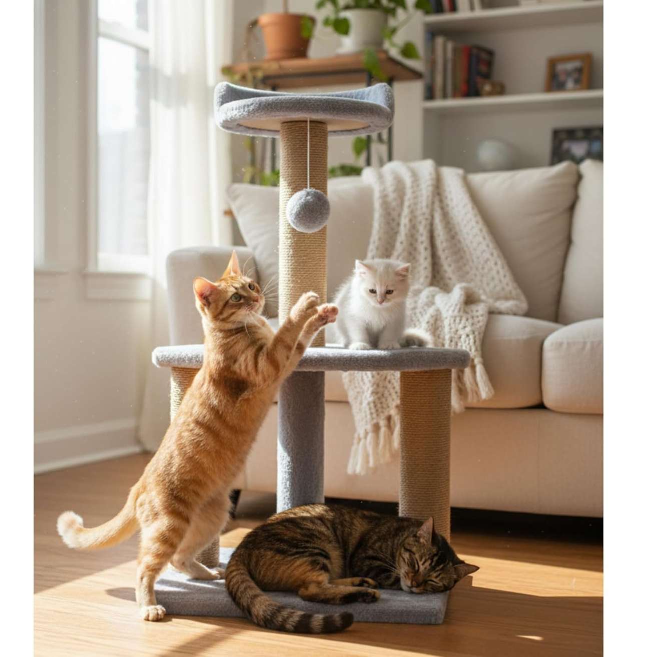 Soft Fur Cat Tree with Sisal Scratching Post – (Height 32 Inch)