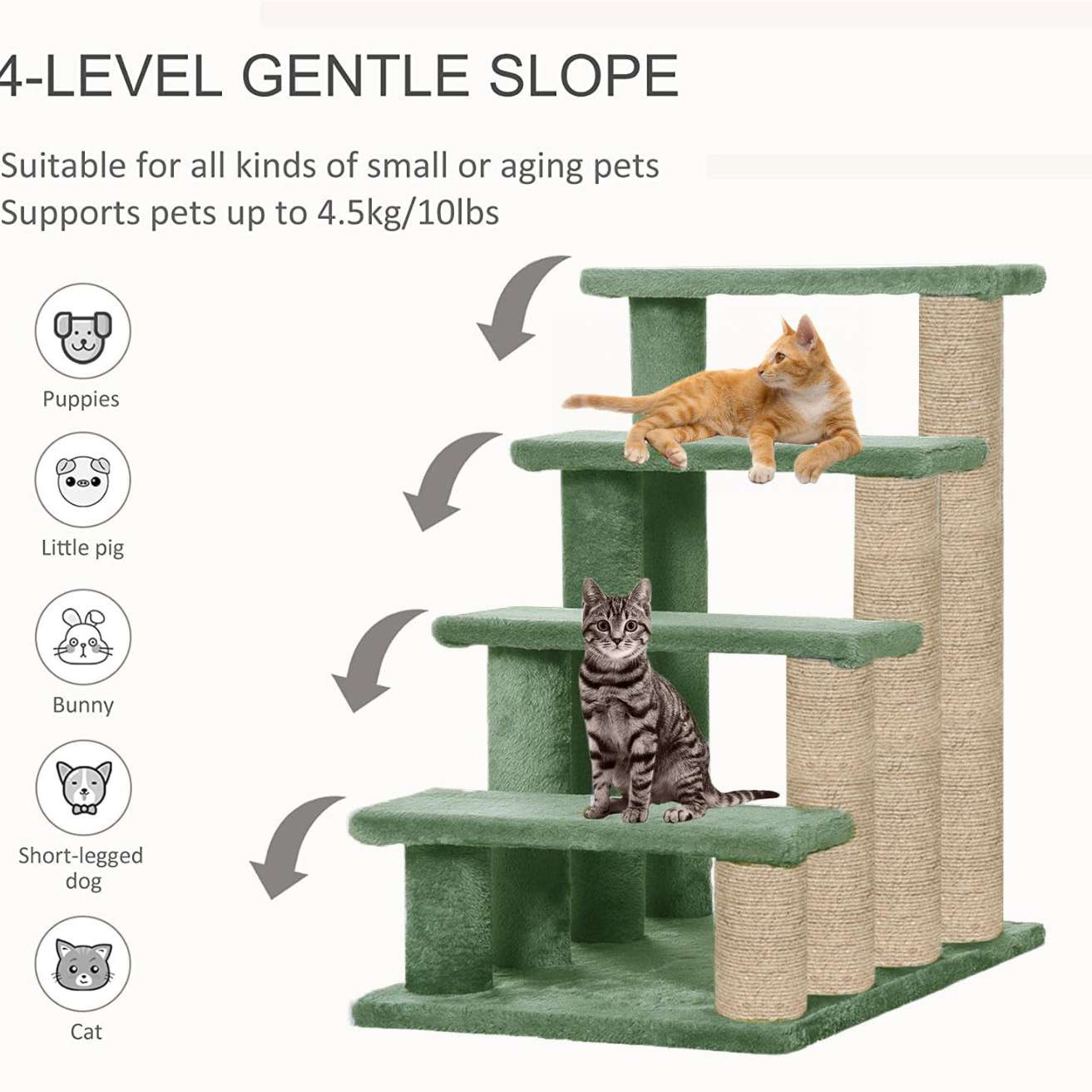 4-Level Cat Stairs with Jute Posts - Plush Climbing Frame for Indoor Cats