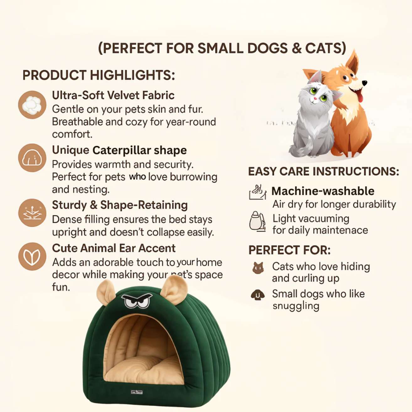 Caterpillar Hut for Dogs and Cats  (Bottle Green)