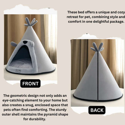 Washable Cozy Dog and Cat Cave Bed (Bear Hugs - Grey)