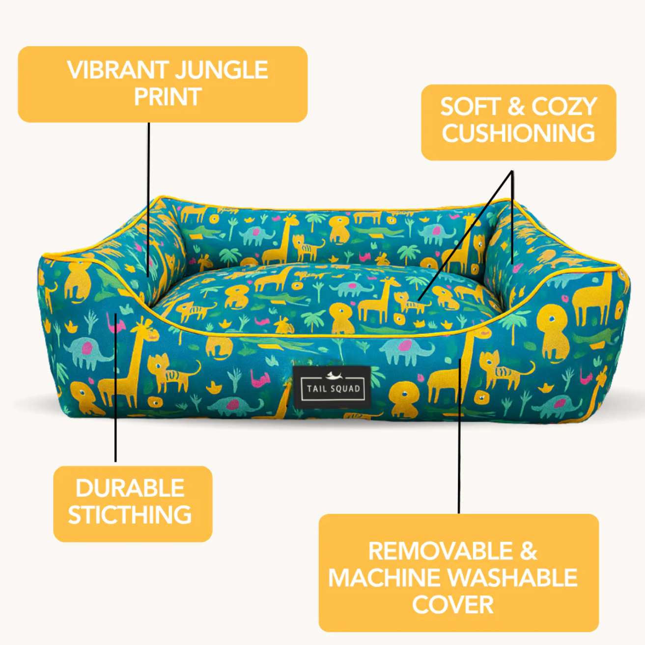 Washable Printed Lounger Bed for Dogs & Cats (Forest Kin)