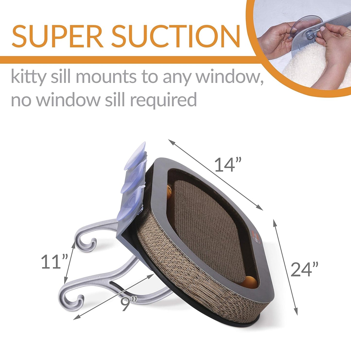 Cat Window Hammock Bed | Scratcher Pad & Ball Track Toy for Indoor Cats (14" x 24")
