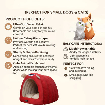 Caterpillar Hut for Dogs (Raspberry Red)