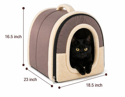 Igloo Pet Cave Bed for Cats & Small Dogs | Foldable Warm Indoor House with Washable Cushion