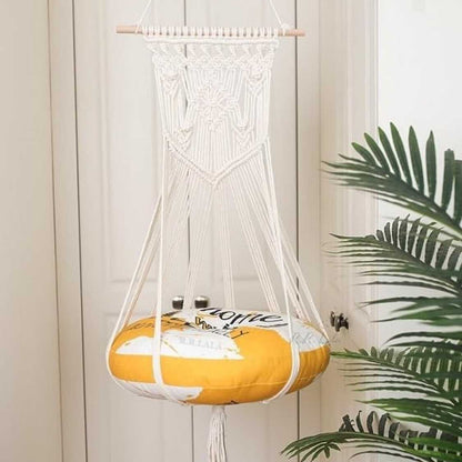 Handmade Macrame Long Cat Hammock  | Off White Without Pillow