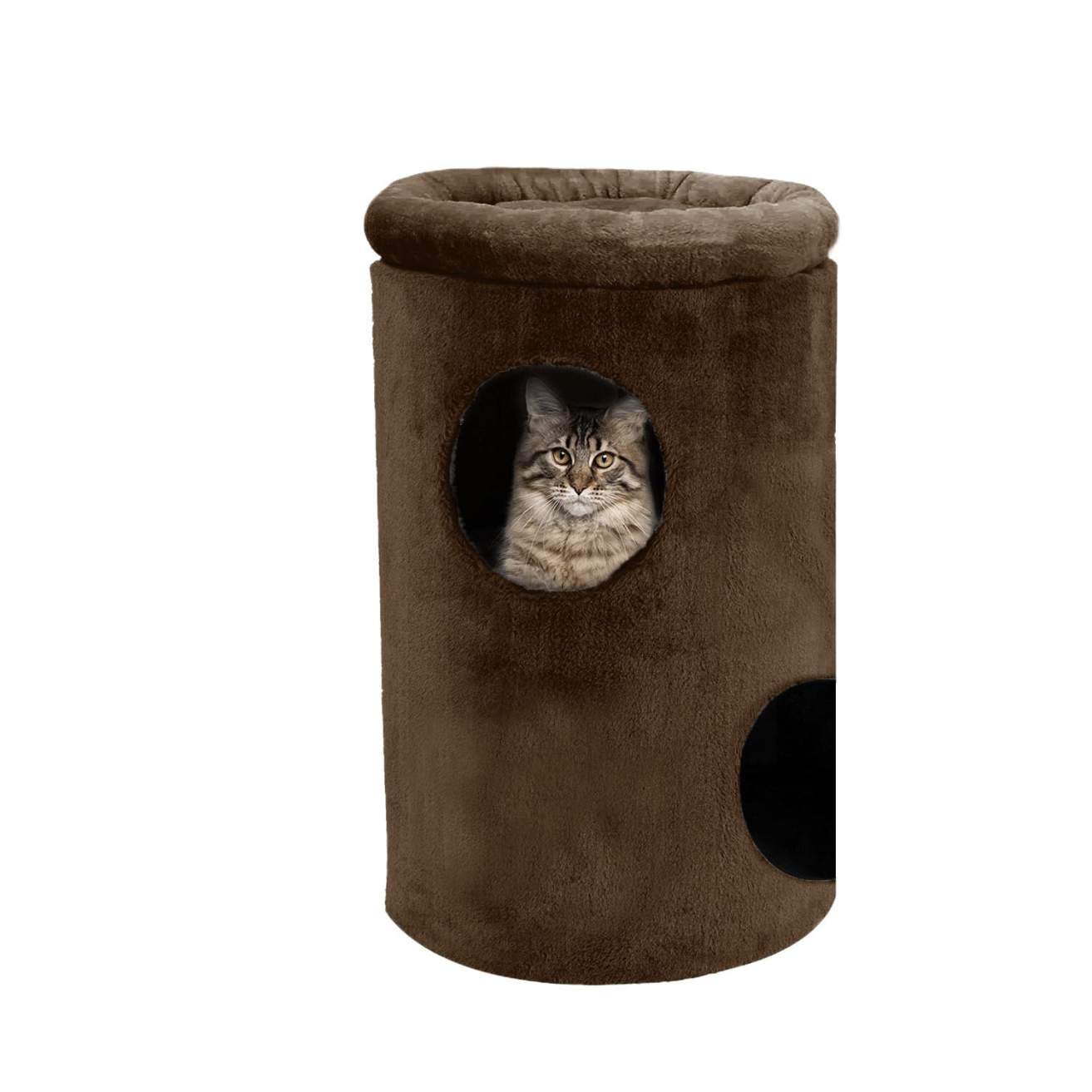 Cat House with Plush Cushion, 2 Levels (Brown)
