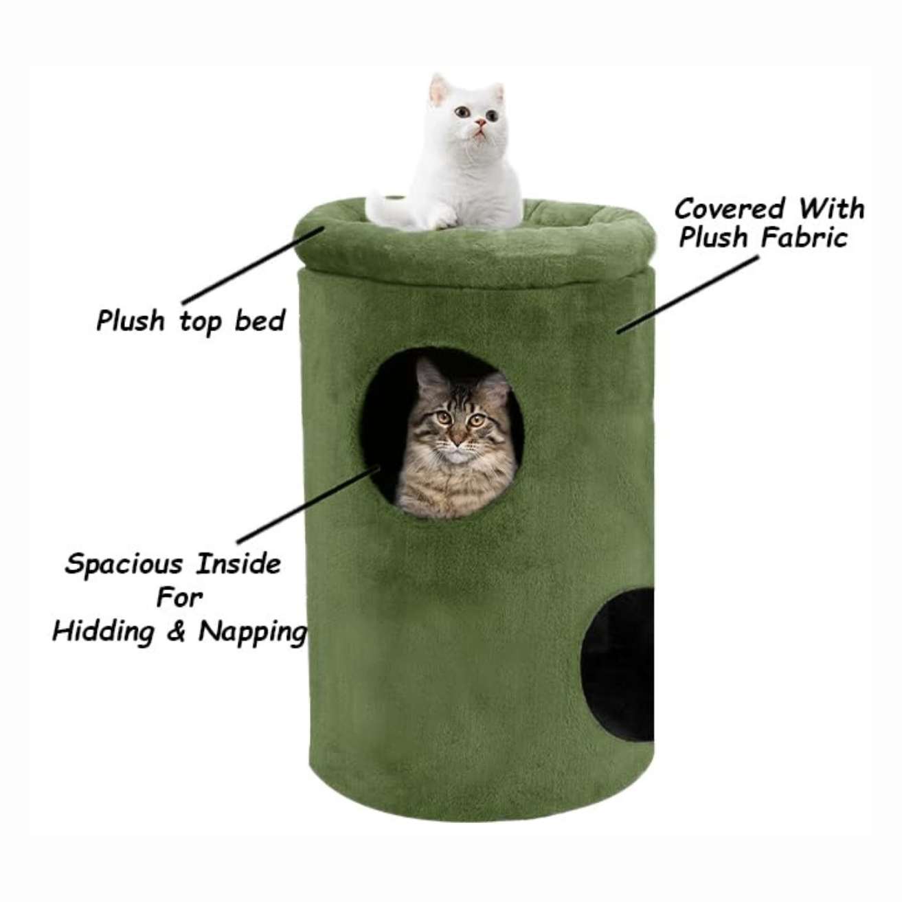 Cat House with Plush Cushion, 2 Levels(Green)