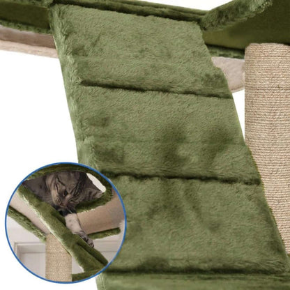 Multilevel Fur Fabric Cat Tree - Ladder | Hanging Ball | Large Condo | Jute Rope Scratching Posts | for Adult Cats & Kittens (Height 75 Inch)