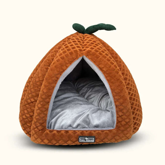 Premium Soft Pumpkin-Shaped Cats & Dogs Hut (Rust)