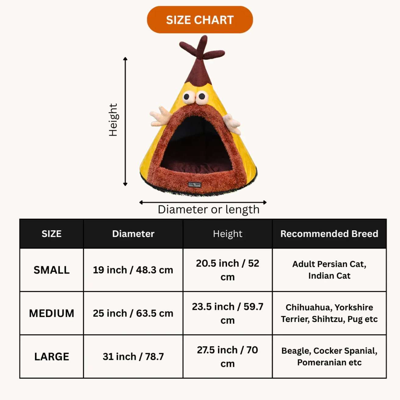 Washable Cozy Dog and Cat Cave Bed (Cartoon - Yellow)