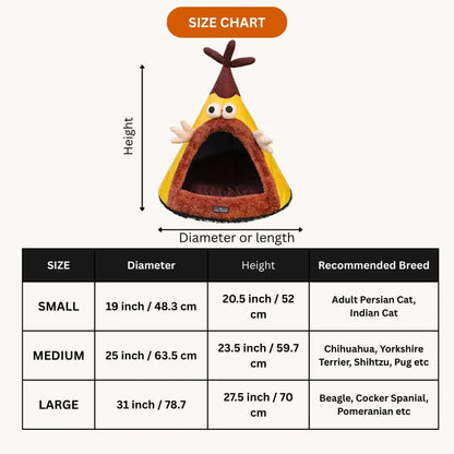 Washable Cozy Dog and Cat Cave Bed (Cartoon - Yellow)