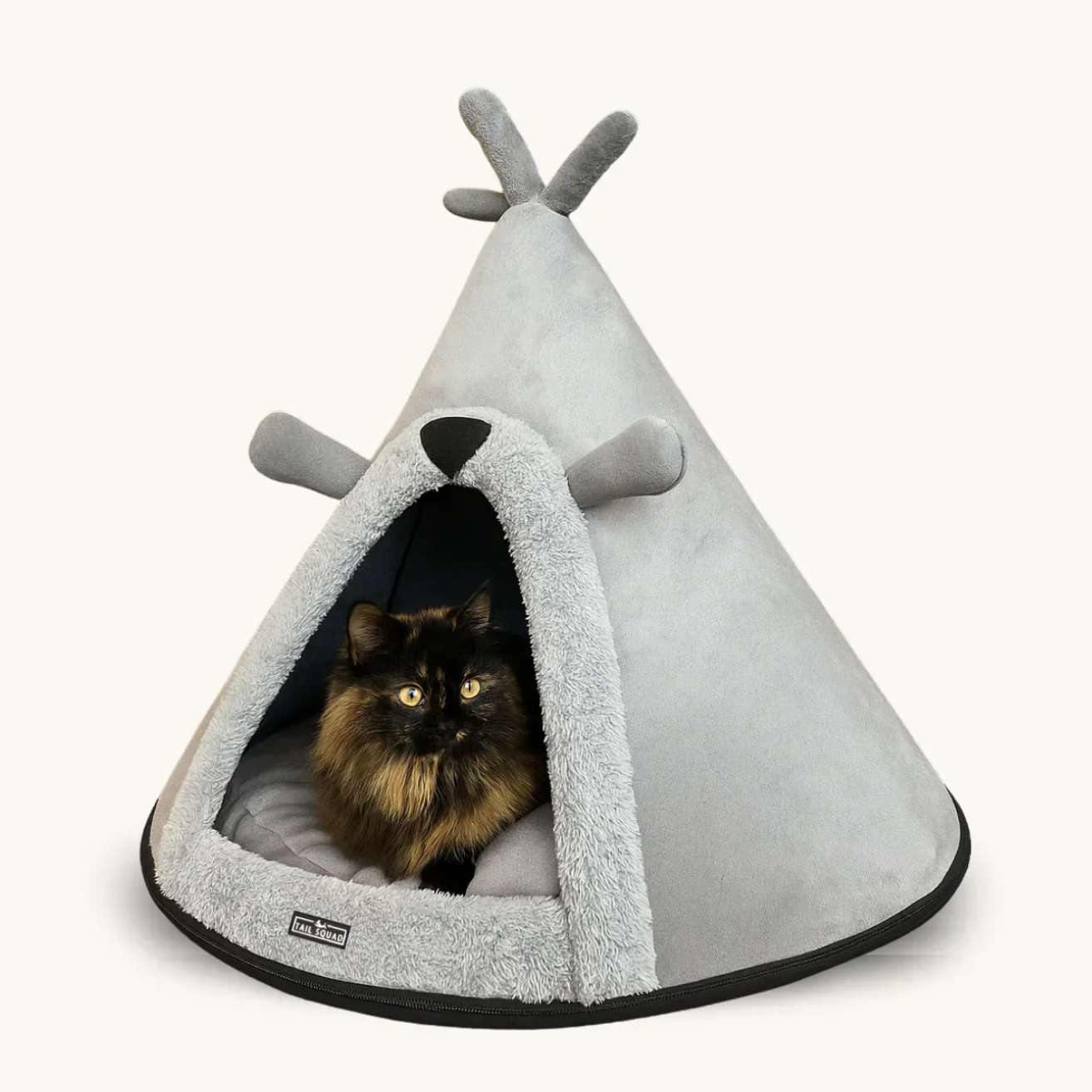 Washable Cozy Dog and Cat Cave Bed (Bear Hugs - Grey)