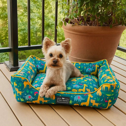 Washable Printed Lounger Bed for Dogs & Cats (Forest Kin)
