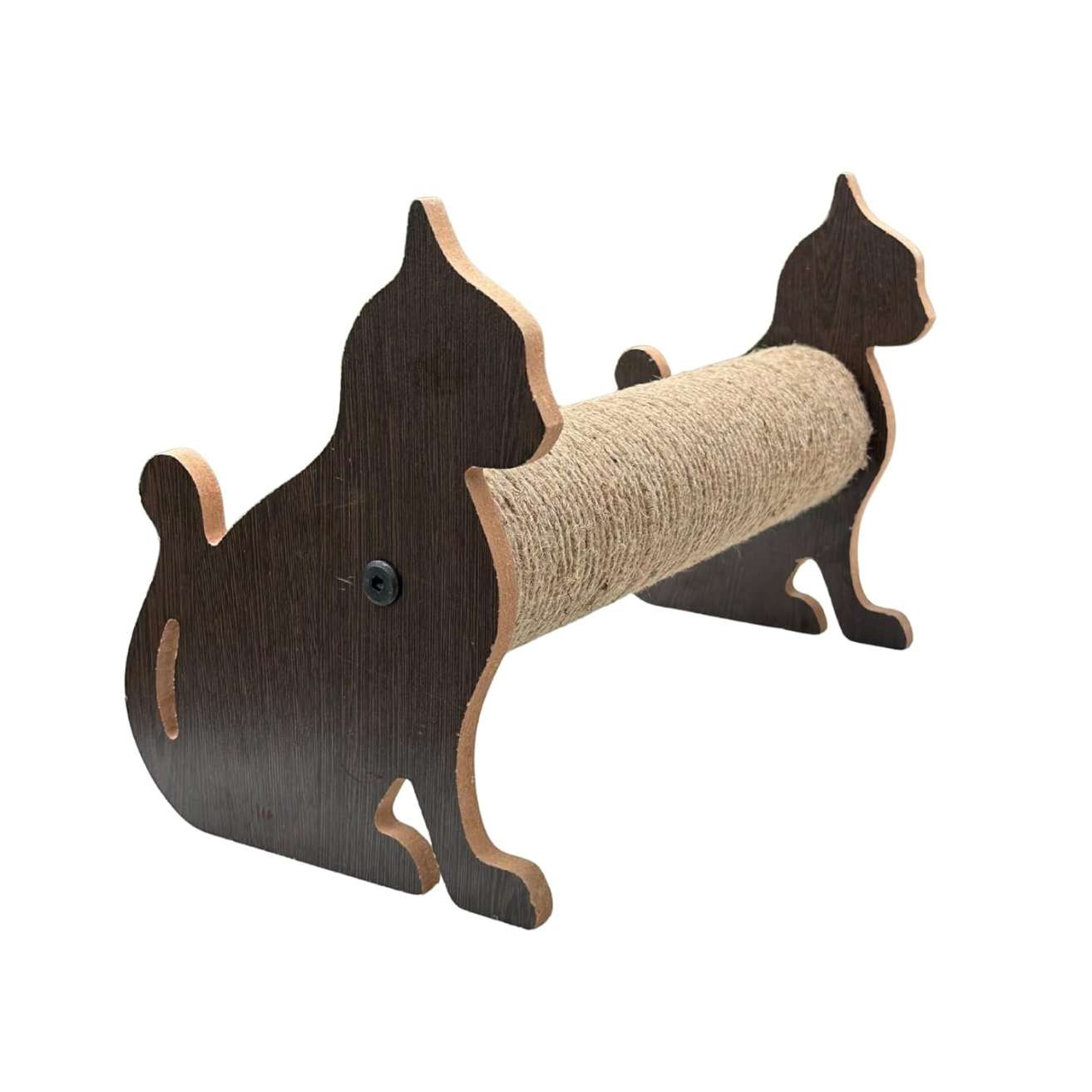 Cat Shaped Scratching Post with Natural Rope, Wooden Base Design, Wall-Mounted Horizontal and Vertical Options (15x9.5 inch)
