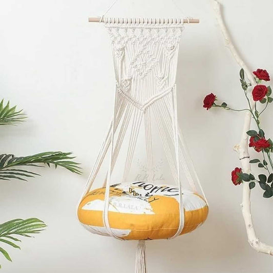 Handmade Macrame Long Cat Hammock  | Off White Without Pillow