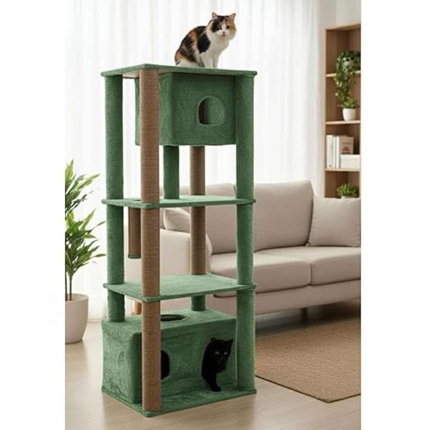 Cat Tree Tower with Condos & Scratching Posts – Multi-Level Cat Furniture (62-Inch) (Brown)