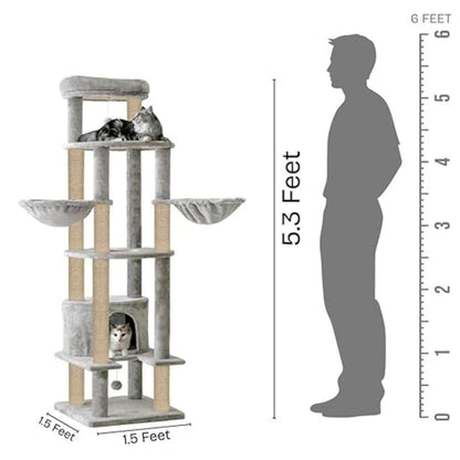 Multi-Level Cat Condo & Climbing Tower – 64-Inch Plush Cat Furniture with Scratching Posts