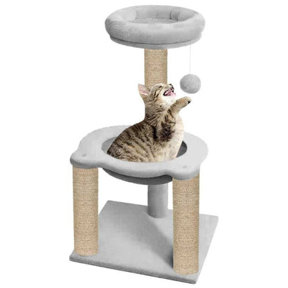 Scratching Post Cat Kitten Tree | Fleece Fabric | Hanging Toy | Hammock | Jute Rope (16 x 16 x 35 inch)