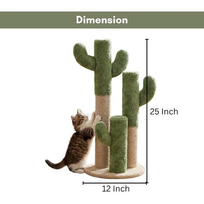 Cactus Cat Scratching Post, Green Plush, Cotton Rope,Interactive Climbing Tower
