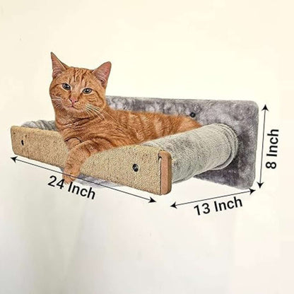 Kitten Cat Wall Mounted Hammock 24x13x8 – Plush Fur Fabric Cat Wall Bed (Grey)